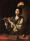 A young man playing a cornet