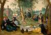 Elegant company having lunch in a landscape