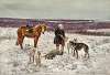 Hunter with a Slain Wolf in a Vast Winter Landscape