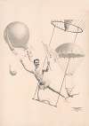 Trapeze artists flying from balloons