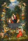 The Holy Family Within A Garland Of Fruit, Flowers And Vegetables Held By Angels