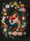 The Virgin and Child with the Infant Saint John the Baptist surrounded by a garland of flowers
