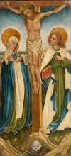 Christus am Kreuz zwischen den Assistenzfiguren Maria und Johannes