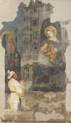 Fresko vom Singertor von St. Stephan; Thronende Maria mit Kind, hl. Abt und Stifterfigur