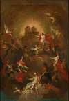 Christus und die neun Engelchöre erwarten Maria vor seinem und ihrem Thron