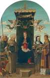 The Madonna and Child enthroned, with Saints Michael, Bernardino of Siena, Clare and Stephen