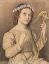 Blumenbekränztes Mädchen mit Harfe (Heilige Cäcilie)