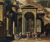 A Capriccio Of The Exterior Of An Elaborate Palace With Saint Peter Healing The Lame