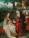 The Virgin and Child with Saint Anne in an enclosed garden, with Joachim and Joseph beyond