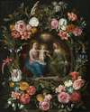 Saint Anne with the Virgin Mary and Child Jesus in a circle of flowers