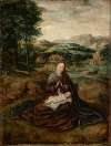 Maria mit dem Kinde, in einer Landschaft sitzend