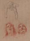 Man Reaching Down and Two Studies of Heads (recto)