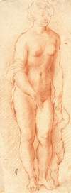 Venus og Amor. Georg Petels skulpturgruppe set drejet halvt mod højre