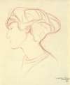 Womans head (Parthenia Passano) in profile to the left