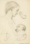 Infant’s Repast – Study of a Mother and Child with separate Arm and Leg Studies of the Child