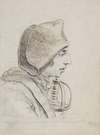 Head of a soldier in profile, with a sword handle