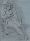 Study of a seated man, one hand resting inside his jacket