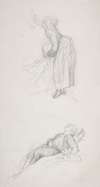 Study of a standing woman with a sitting man; study of a resting artist