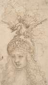 Design for a Helmet with a Dragon Presented in Frontal View