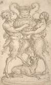 Design for a Sculpture consisting of a Satyr and Satyress holding a Vase