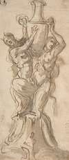 Design for a Statue consisting of a Satyr and Satyress Lifting a Vase