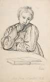 Portrait of Eline Marie Heger as a Child, Leaning on a Table, Looking at a Book