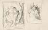 Two studies for a figure composition, including three women and a child