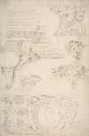 Sketches of Sculptured Decoration. Entablatures and a Frieze with Human, Animal and Floral Ornaments