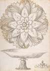 Design for Single Footed Dish with Cover Shaped like Flower and Foliage