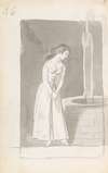 A young woman looking into a well