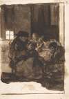An old man delousing a boy in an interior, accompanied by three figures