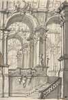 Design for a Stage Sets; Anteroom with Stairs Leading to a Gallery Composed of a Series of Connected Barrel Vaults
