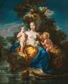 Latona and her children, Apollo and Diana, in a moonlit landscape