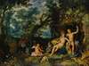 Venus and Adonis resting in an extensive landscape, with Cupid and hunting dogs and their quarries