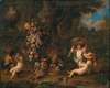 Landscape with six putti playing with a garland of fruit and two guinea pigs in the foreground