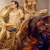 Male and Female Nudes with Luna Park Lion and Bamboo Chair