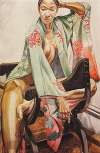 Model in Green Kimono on Savonarola Chair