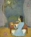 Woman at Desk Looking at the Moon