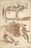 Sheet of Studies; A Horse Above, a Seated Man and a Reclining Man Below