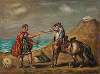 Cavaliere romano che tiene un cavallo alla briglia