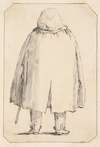 Caricature of a Man in a Voluminous Cloak, Carrying a Walking Stick, Seen from Behind