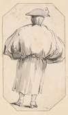 Caricature of a Person in a Voluminous Gown, Seen from Behind
