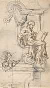 Design for a sepulchral monument with a seated prophet or philosopher