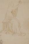 Seated Female Figure with Upraised Arms, Facing Right