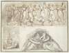 Sheet of Sketches; Frieze of Dancing Women, Dancing Women at the Foot of an Obelisk, and Two Seated Female Figures in a Pendentive