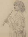 Study of a girl wearing a laurel wreath, playing a recorder