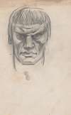 Sketches and drawings related to ‘Der Soldat in der deutschen Vergangenheit’, by George Liebe. Study of head of knight, full face
