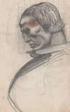 Sketches and drawings related to ‘Der Soldat in der deutschen Vergangenheit’, by George Liebe. Study of head of knight, profile