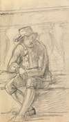 Figure Study of a Young Man, with a Hat, Sitting Outside
