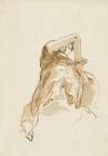Study of a woman folding her hands, seen from below